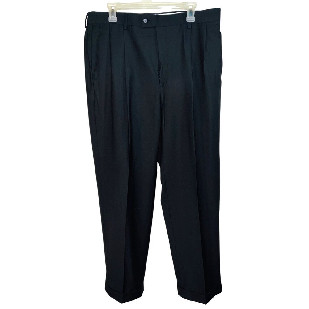 Louis Raphael Mens Black Tailored Pleated Dress Pants 36 X 30 Polyester Blend